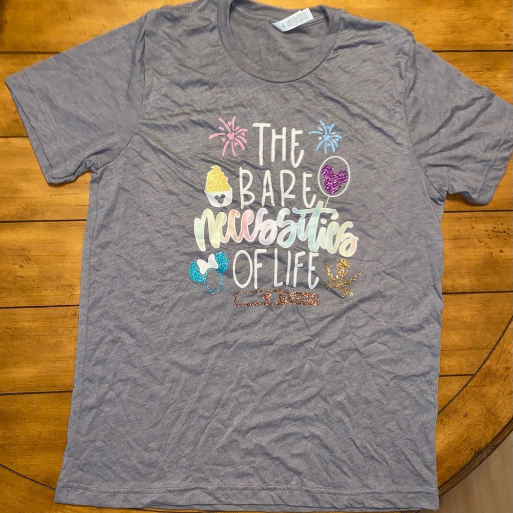 The Bare Necessities grey t shirt size M. Glitter details in park icons. NWOT